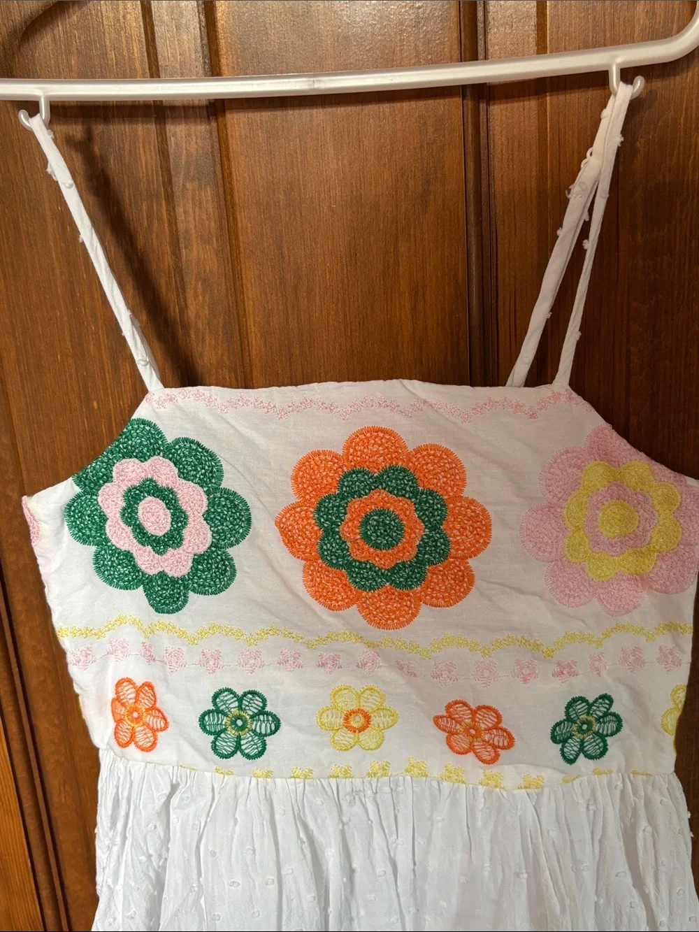 Zunie Sleeveless Floral Embroidered Crochet Bodice Clip Dot Skirt Dress Size 7